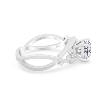Plumeria Flower Infinity Shank Wedding Ring Simulated CZ 925 Sterling Silver